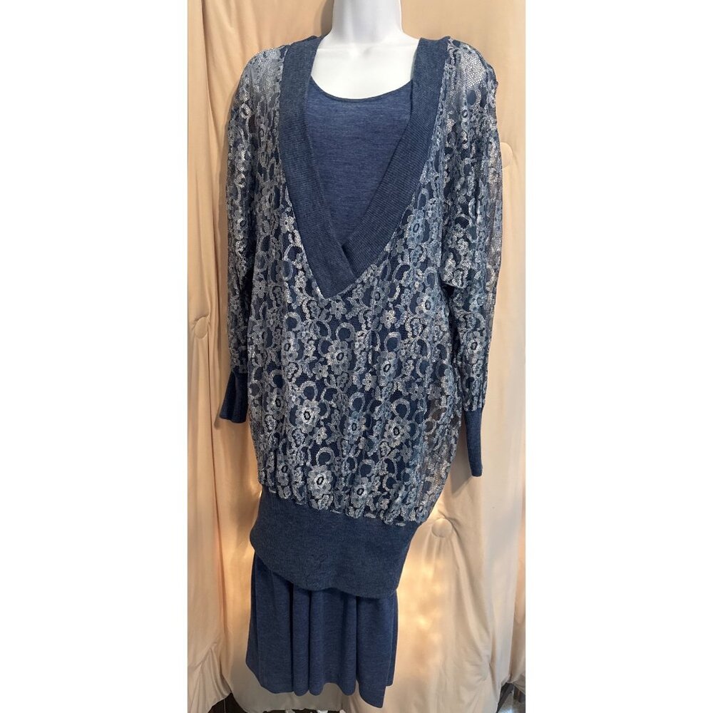 Vintage 1970's Vicky Vaughn 2 Pc Dress, Overlay Lace Top Size 9